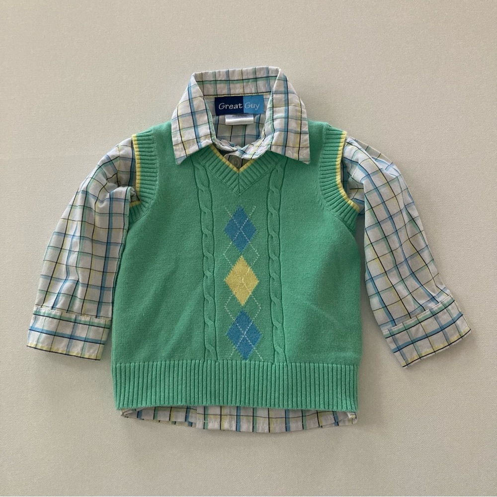 Great Guy 12 Months Baby Boy Easter Sweater Vest Shirt Set Outfit
